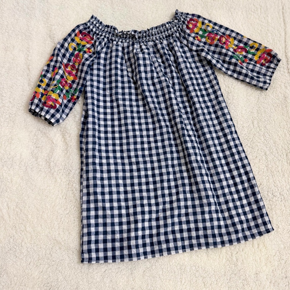 Skies Are Blue Anthropologie Gingham Dress Floral embroidery cottage core